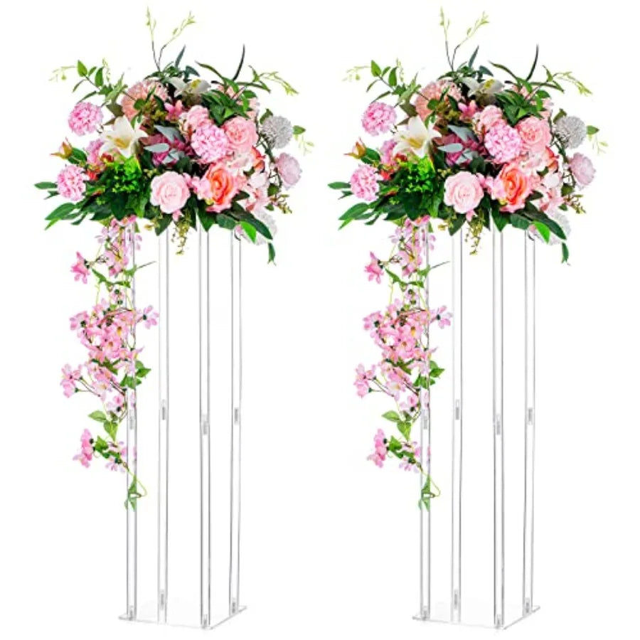 Wedding Centerpieces Acrylic Vases - Pcs 31.5 inch Tall Flower Vase Flowers Stand for Party Tables Decorations - Elegant Bulk W