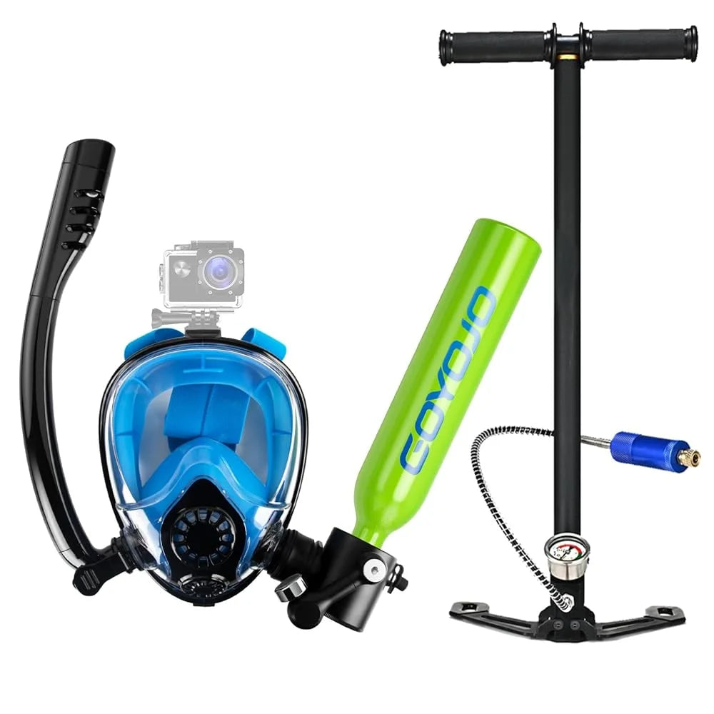 Diving Tank with Snorkel Mask 0.5L Mini Scuba Portable Lungs Oxygen Cylinder Full Face Diving Mask Underwater Breath System