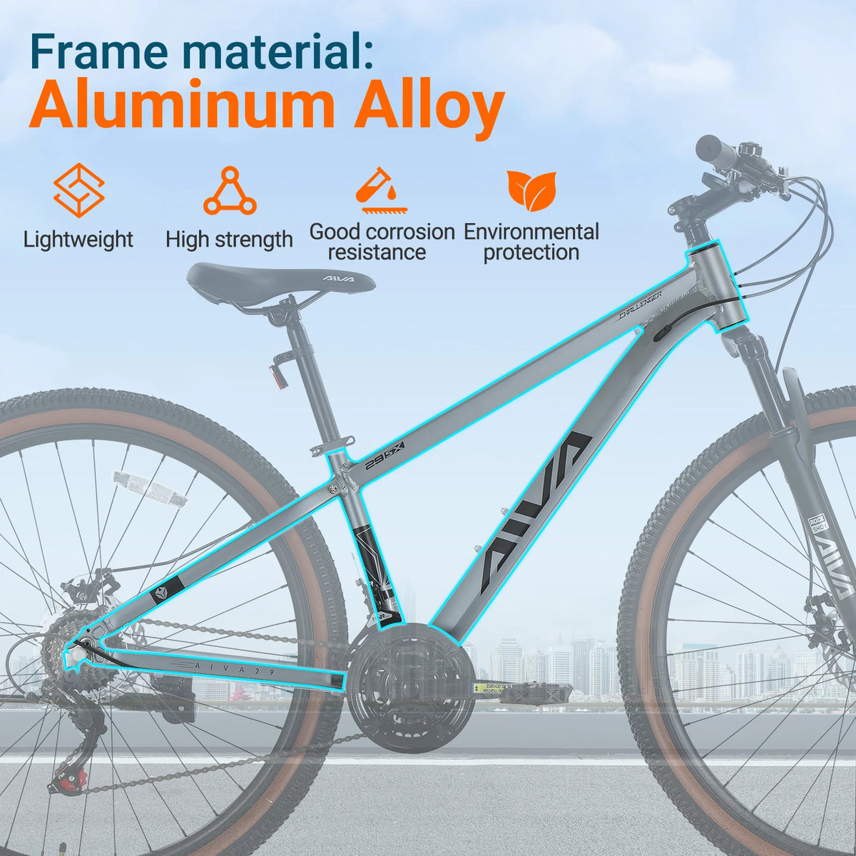 AIVA MT29FS2 29 Inch Hardtail MTB, 21 Speed Mountain Bike, Adult Bicycle, Lightweight Aluminum Frame, Suspension Fork, Front & Rear Disc Brakes