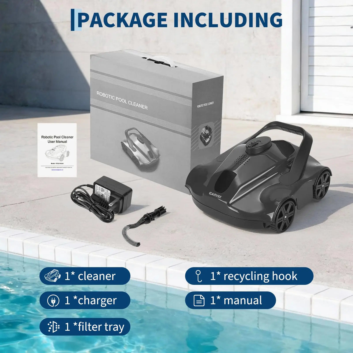 Automatic Cordless Pool Vacuum Robot, 130-Min Runtime, Self-Parking Cleaner For Above-Ground Pools Up To 860 Sq Ft