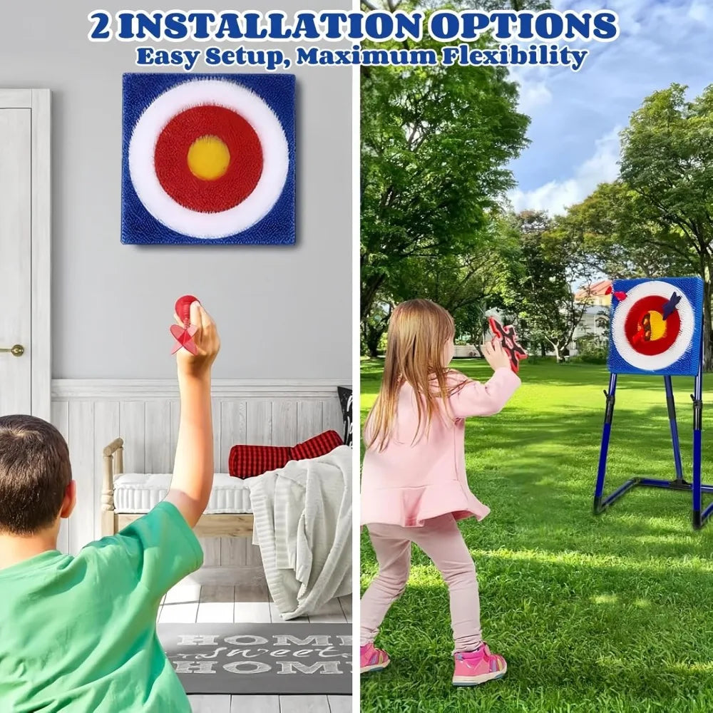 Axe Throwing Bristle Target Set with 4 Axes, 4 Ninja Stars, 4 Darts, Indoor Outdoor Backyard Game