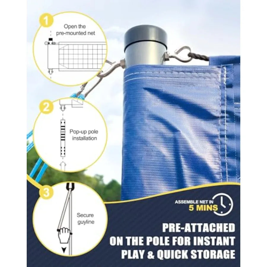 Professional Volleyball Net Set Heavy Duty for Outdoor Backyard Portable with Aluminum Adjustable Height Scoring Poles Regulati