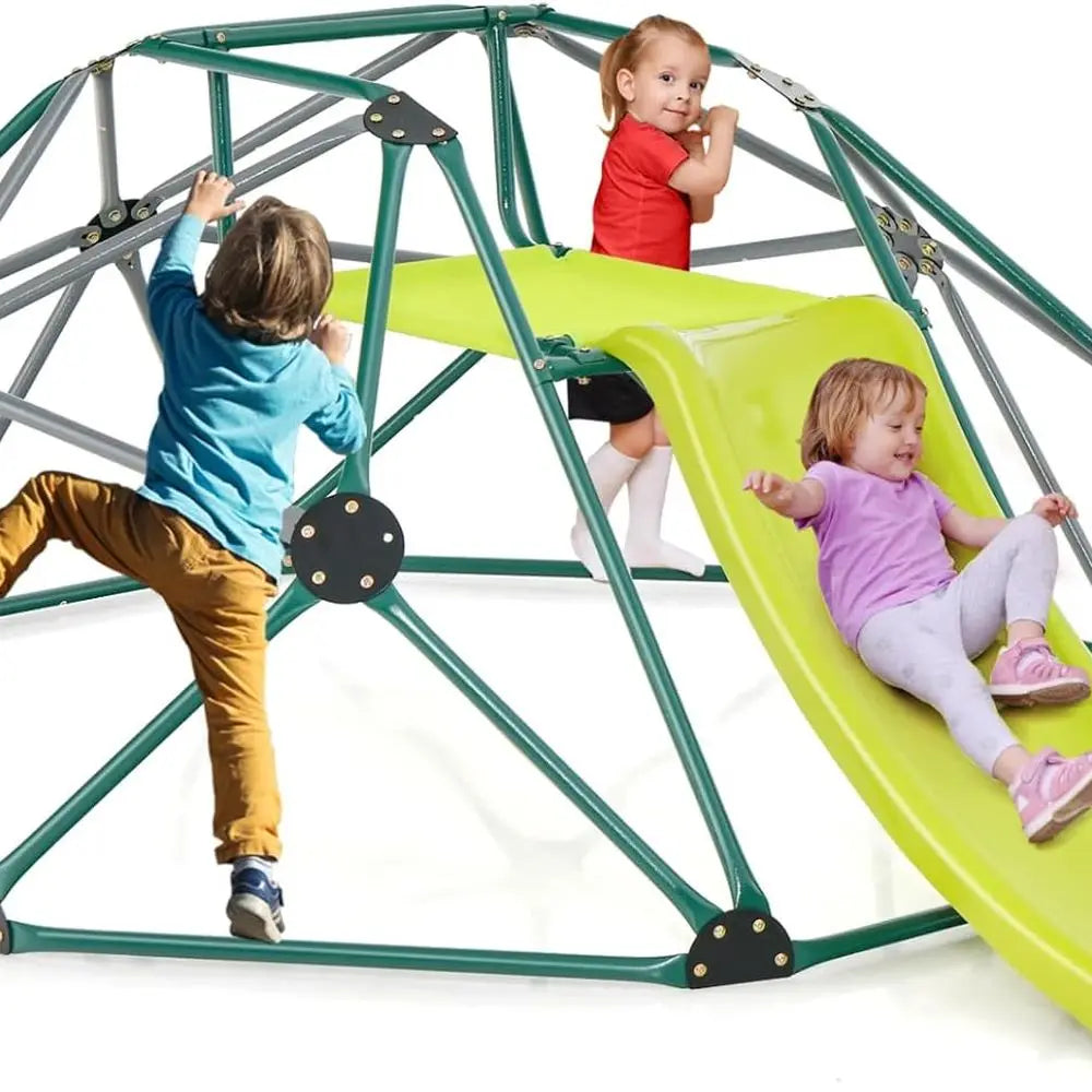 Kids Climbing Dome with Slide, 8FT Kids Jungle Gym Monkey Bar Climbing Toys for Outdoor, 2 in 1 Indoor Geometric Dome Cl