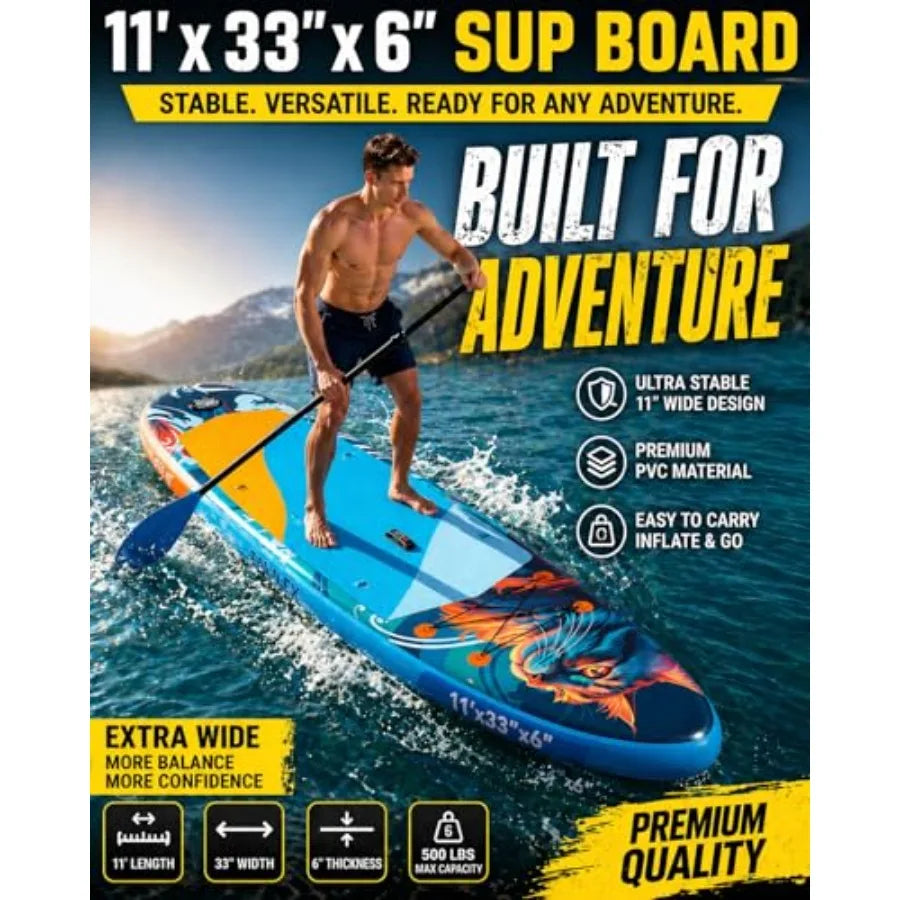 Inflatable Stand Up Paddle Board with Seat for lakes and calm water PVC material blue-gray color ultra-wide 11' x 33 x 6 stable