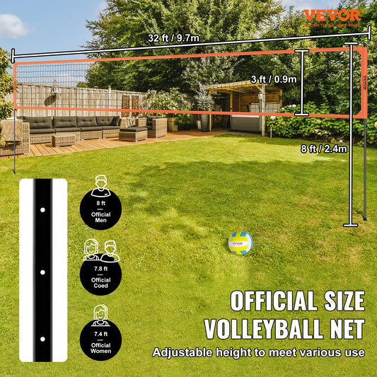 SucceBuy 1.25-1.75inch  Portable Volleyball Net System Adjustable Height Aluminum Poles Volleyball Set w/ Pump Carrying Bag