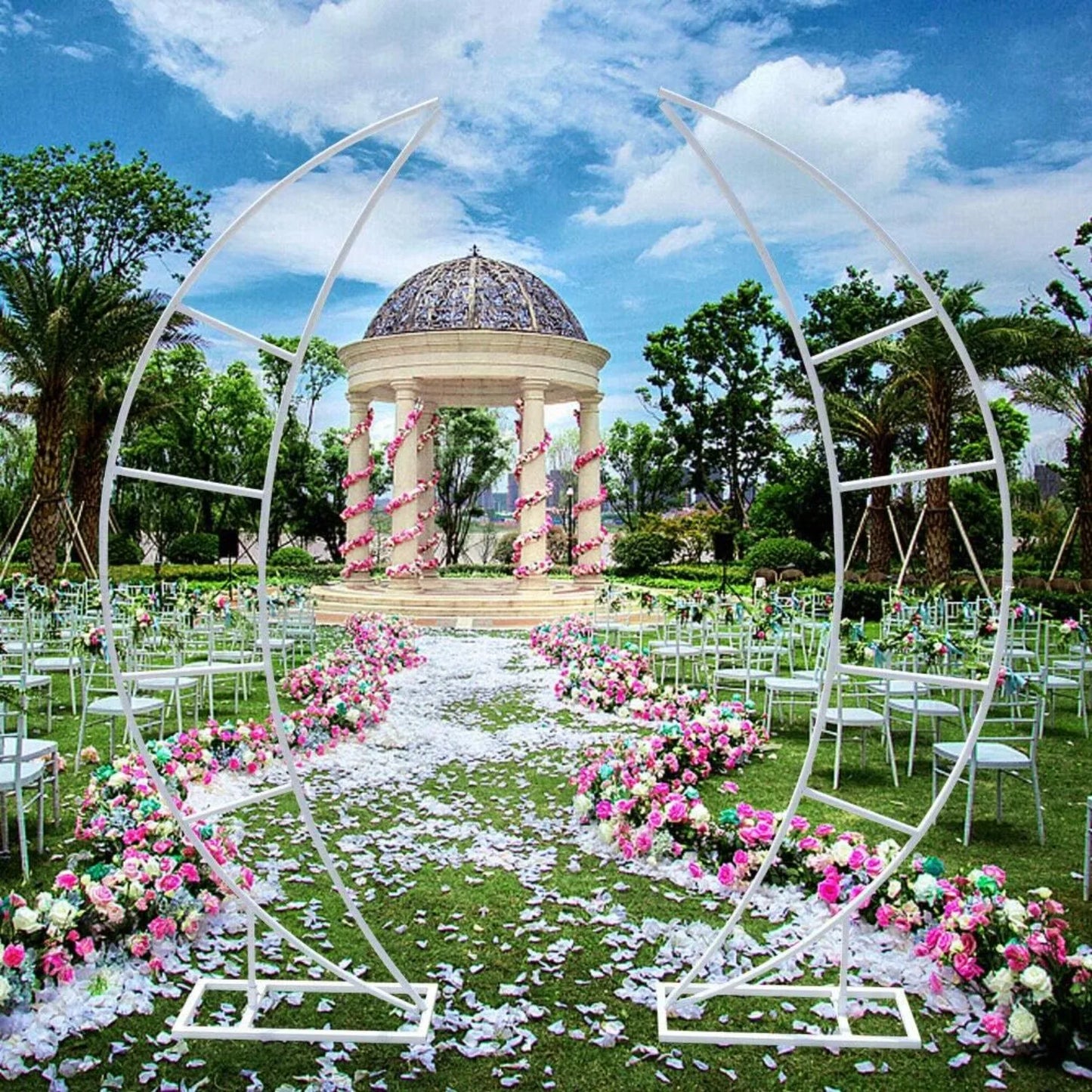 2 Pcs 2M White Crescent Arch Wedding Backdrop Stand Entryway Events Party Decor, Arch Background Stand for Wedding Anniversary Party Events Birthday Decoration, Graduation Decorations