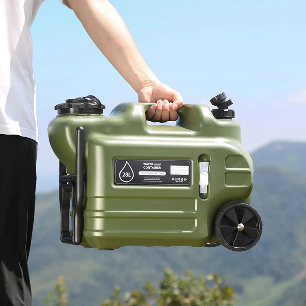 28L Outdoor Water Bucket Camping Water Container With Detachable Faucet Emergency Water Storage Bucket Hiking Picnic Jug Tank