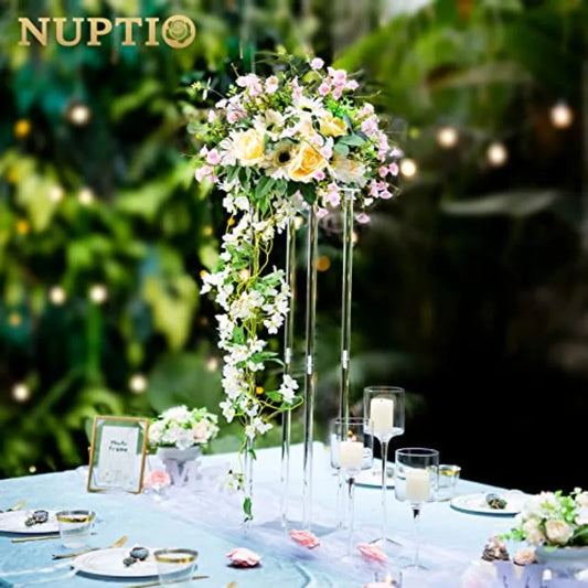 Wedding Centerpieces Acrylic Vases - Pcs 31.5 inch Tall Flower Vase Flowers Stand for Party Tables Decorations - Elegant Bulk W