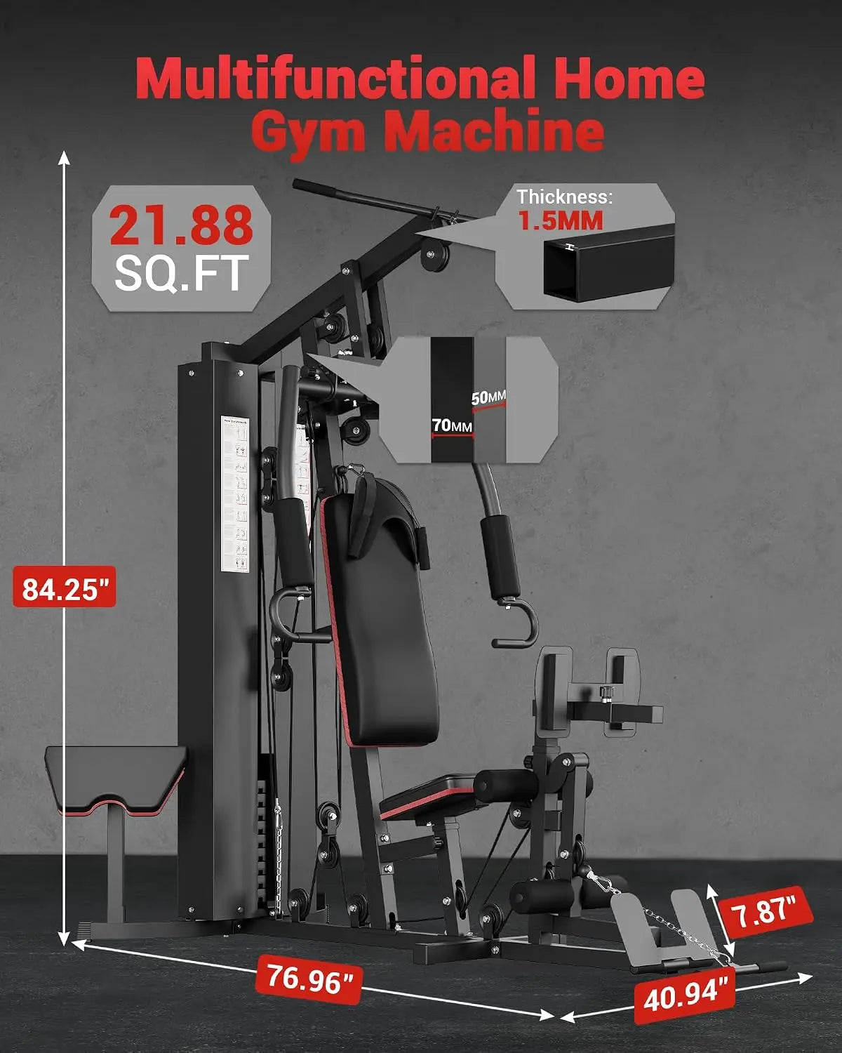 Home Gym Equipment, Multifunctional Workout Machine with 150 LBS Weight Stack, Leg Press, Pulley System & Preacher Curl Pad for Full Body Workout
