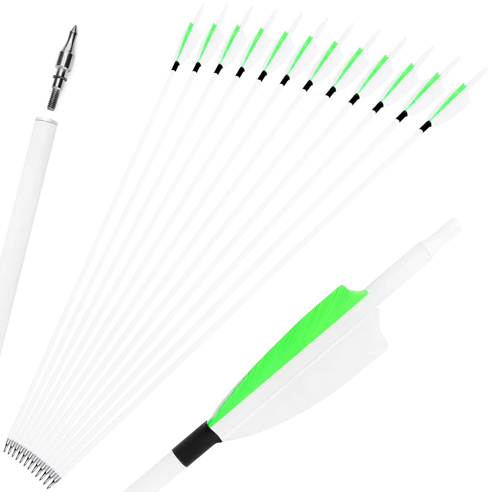 31.5" Archery Mixed Carbon Arrow SP500 3inch Turkey Feather Recurve Compound Bow Hunting Shooting Target Carbon Arrows,12pcs