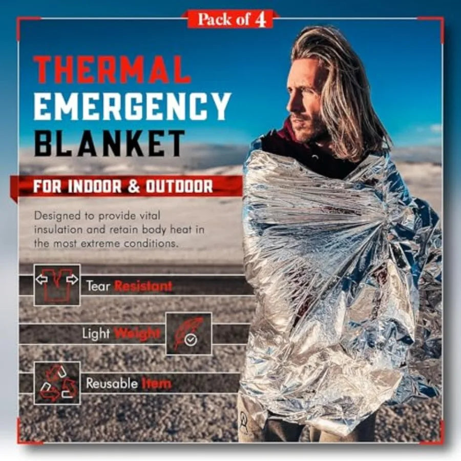 Emergency Blanket Space Mylar Blankets Survival Gear and Supplies Reusable Thermal Camping Hunting Essentials First Aid Car Bac