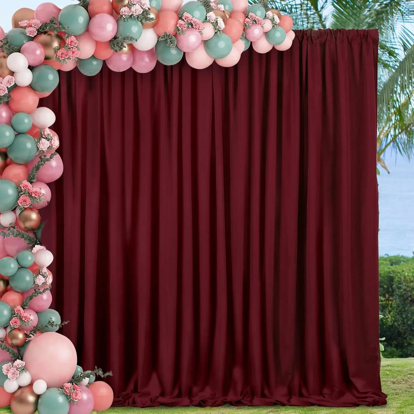 10 Panels-5ft x 10ft Wedding Curtain Backdrop Burgundy Curtains for Parties Wedding Ceremony Reception Swag and Backdrop Decorat