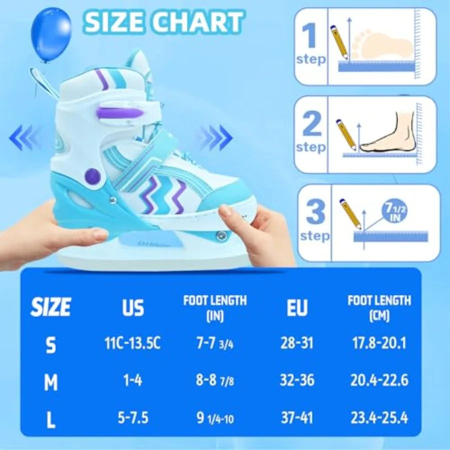 Adjustable Ice Skates for Boys Girls, Smooth Blades Iceskates, Breathable Fabric and Comfortable Lining Ice Skates, Hockey Skat