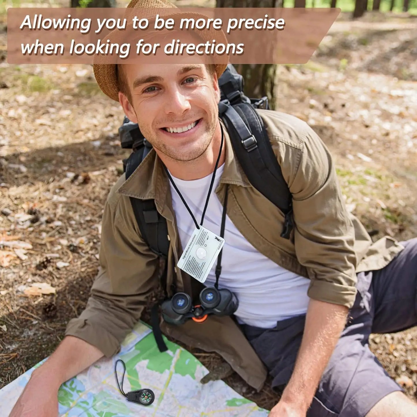 4-in-1 Emergency Signal Mirror Set with Compass & Whistle for Hiking, Camping, Survival