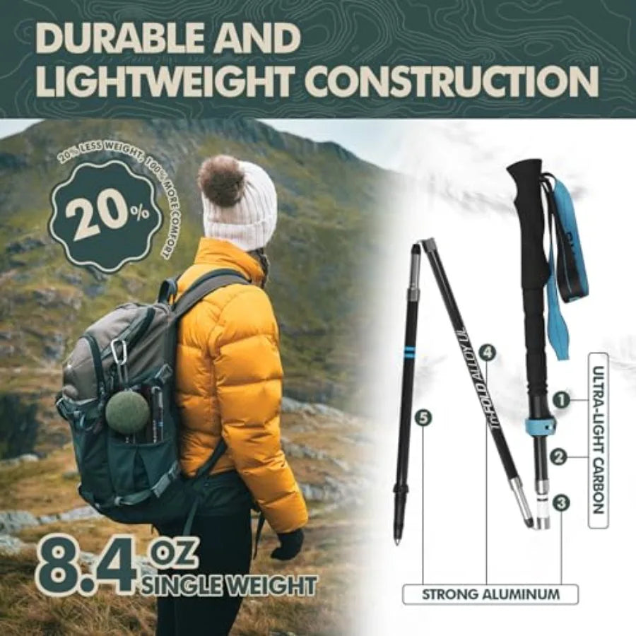Walking Sticks Collapsible Hiking Poles, Lightweight Trekking Poles Made of Carbon -Aluminum, 2pc Folding Halking Stick for Men