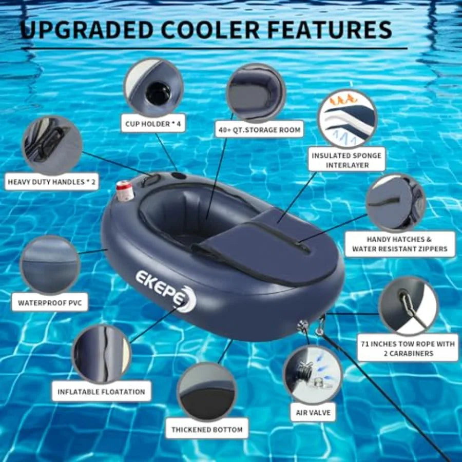 Inflatable Kayak Floating Cooler 40 QT - River Cooler Float with Tow Rope for Kayaking and Boating Heavy Duty PVC Dry Storage V