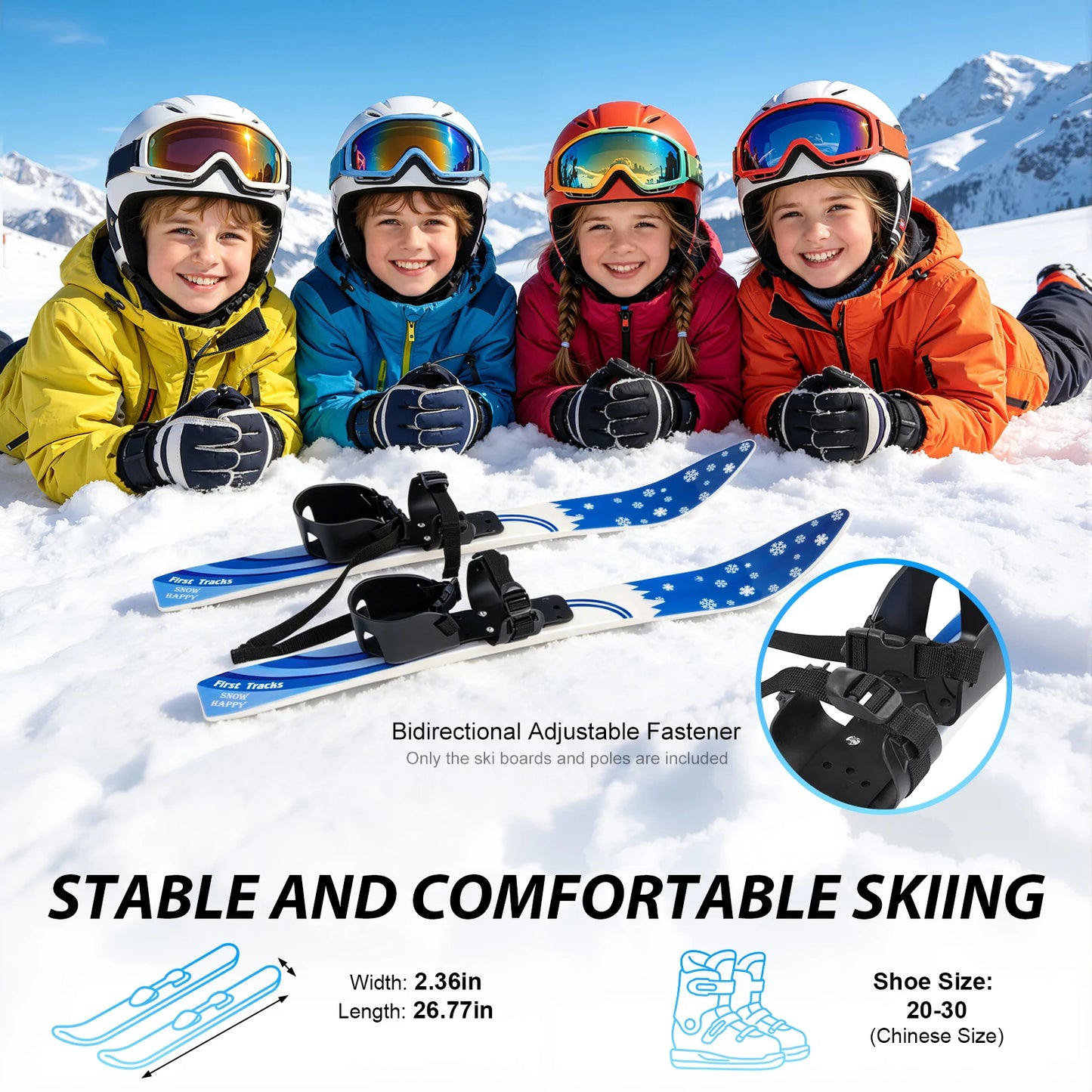 Kids Ski Set 2-8 Years Old Non-Slip Two-Way Bindings Beginner Ski Boards with Ski Poles for Outdoor Snow Grass Sand Skiing