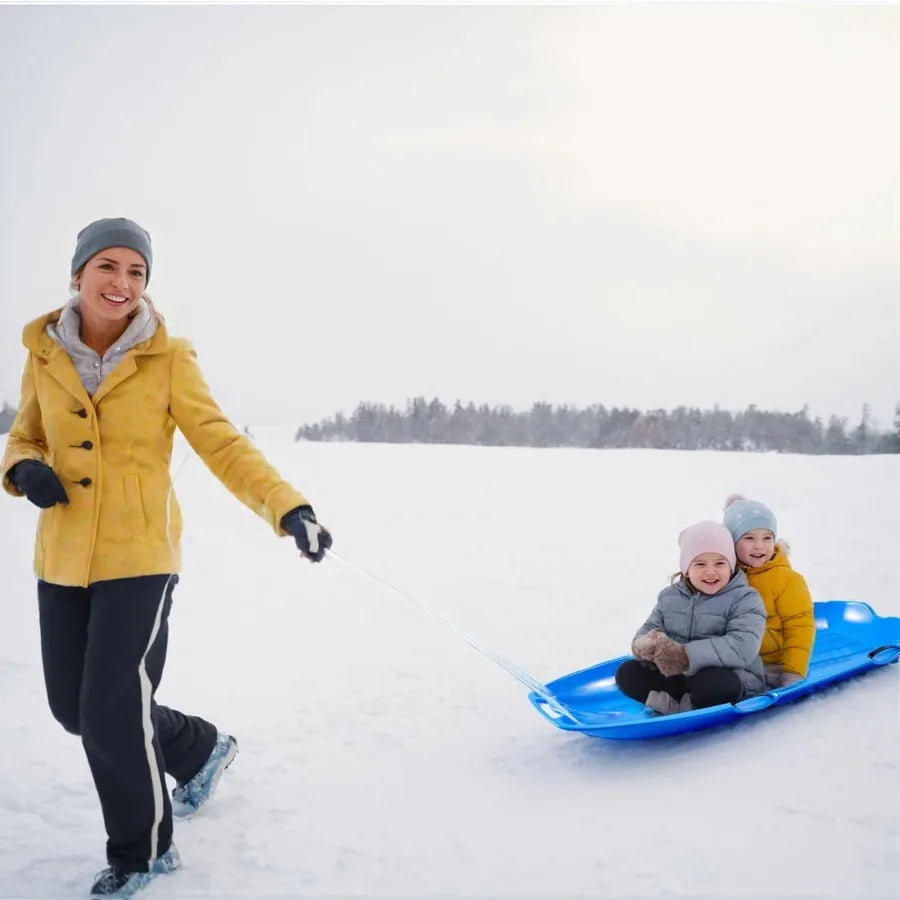 Outdoor Plastic Snow Sled for Adults and 48in with Pull Rope and 4 Handles Blue