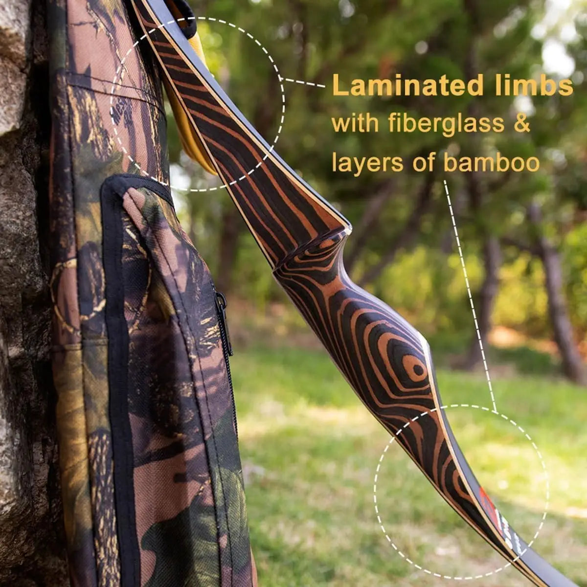 54" Traditional Recurve Bow for Hunting & Target Practice, 15-80 lbs Draw Weight, RH/LH, Bamboo Core Limbs