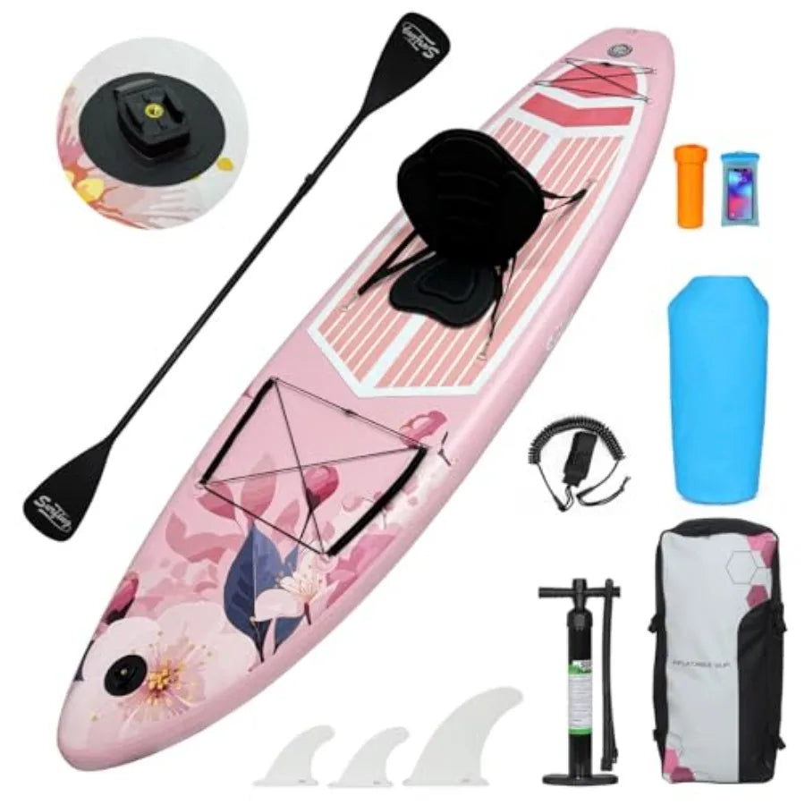 11' Inflatable Stand Up Paddle Board with Kayak Seat Non-Slip Deck in Blue for Youth Adult Portable Standing Boat with Premium