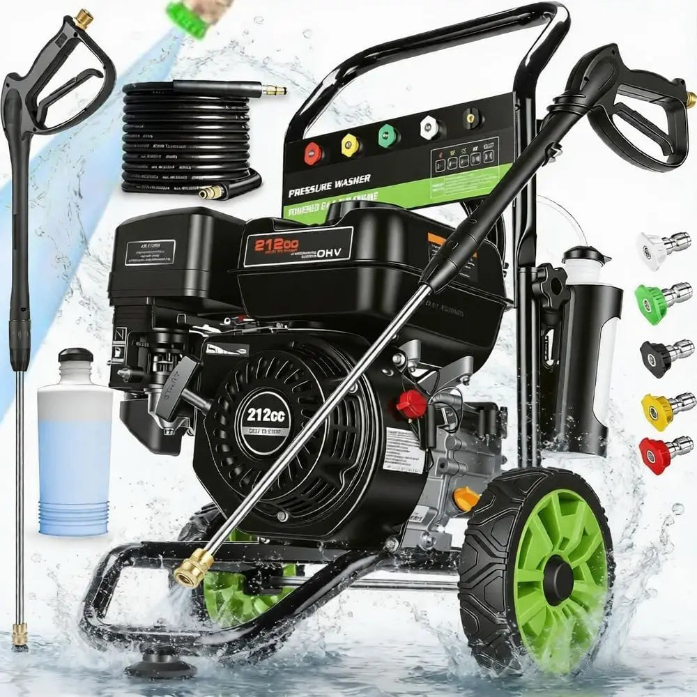 4200 PSI 4.0 GPM Gas Pressure Washer with 212cc Engine, 25ft Hose, Spray Gun, Extension Wand, and 5 Nozzles
