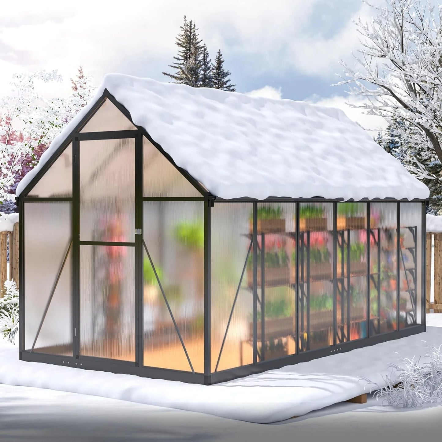 6x10.86FT Polycarbonate Greenhouse with Roof Vent Large Heavy Duty Aluminum Walk-in for Outdoor Garden Backyard, Custom
