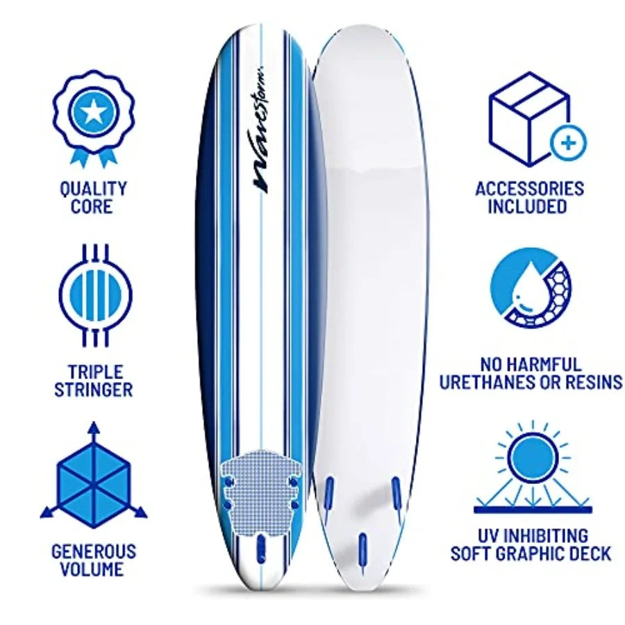 8ft Classic Surfboard// Foam Wax Free Soft Top Longboard for Adults and of All Levels of Surfing