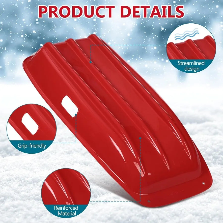 2 Pcs Plastic Snow Sled 35 Downhill Sprinter Winter Toboggan Sled Board with Pull Rope and Handles for Adults Red Durable Winte