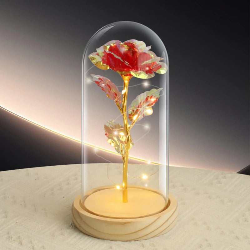 LED Rose Artificial Flowers Glass Lampshade Mother's Day Valentine's Gift Eternal Rose Light Foil Fake Flower Wedding Home Decor