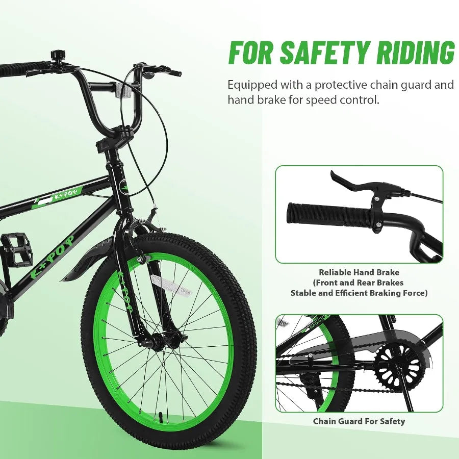 20/'Bike for Boys Aged 6-14, Freestyle BMX-Style Boys Bike for,Lightweight Kid Bicycle Beginner Level Rider with Adjustable Sea