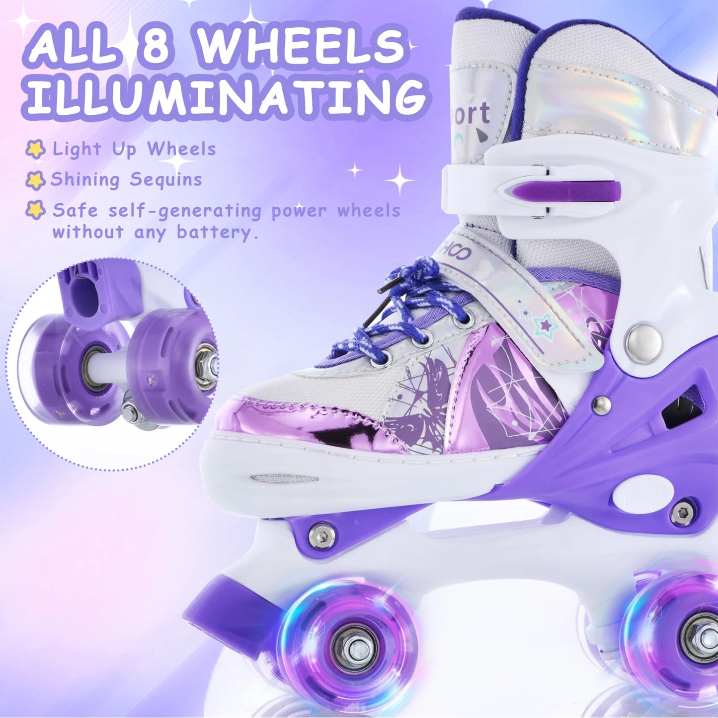 Portable Roller Skates for Kids 4 Size for Children Different Ages Adjustable Light Up LED Luminous Wheels Girls Roller Skates