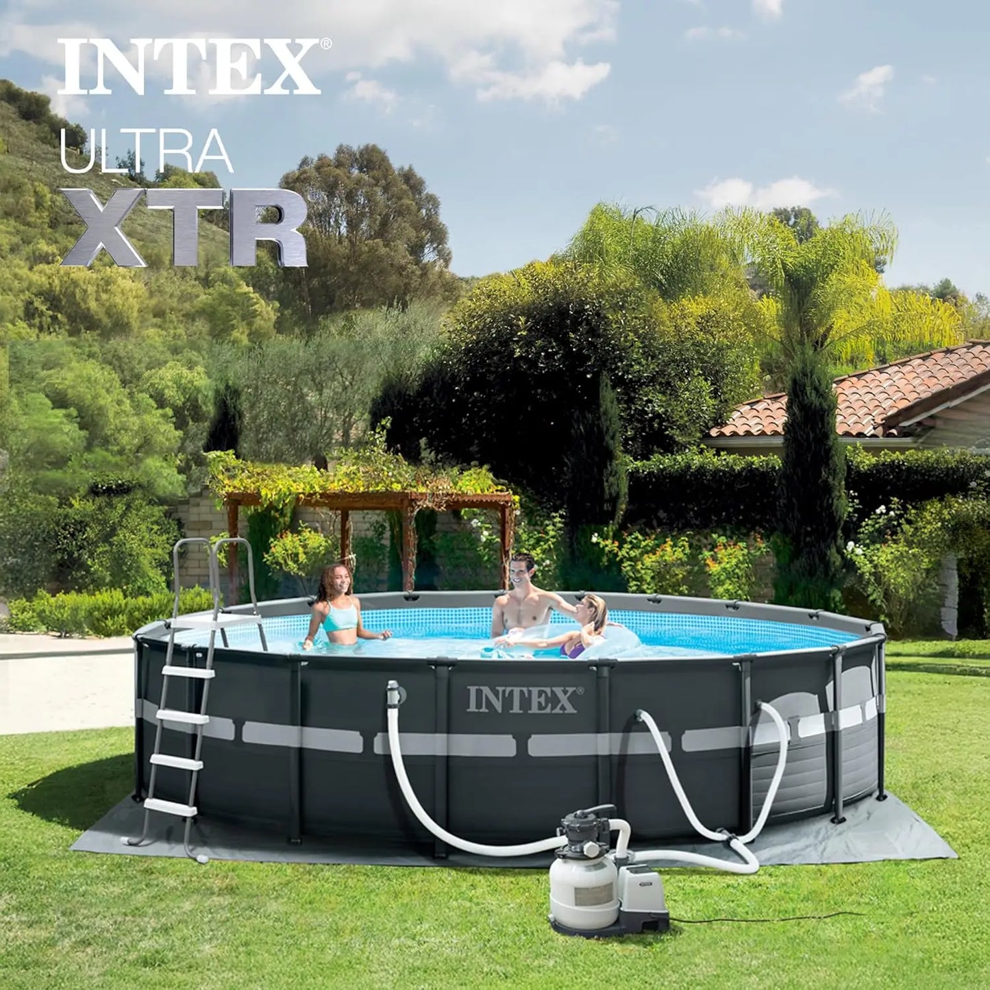 26329EH Ultra XTR 18ft x 52in Above Ground Swimming Pool Set with Sand Filter Pump and Cleaning Maintenance Kit, Custom