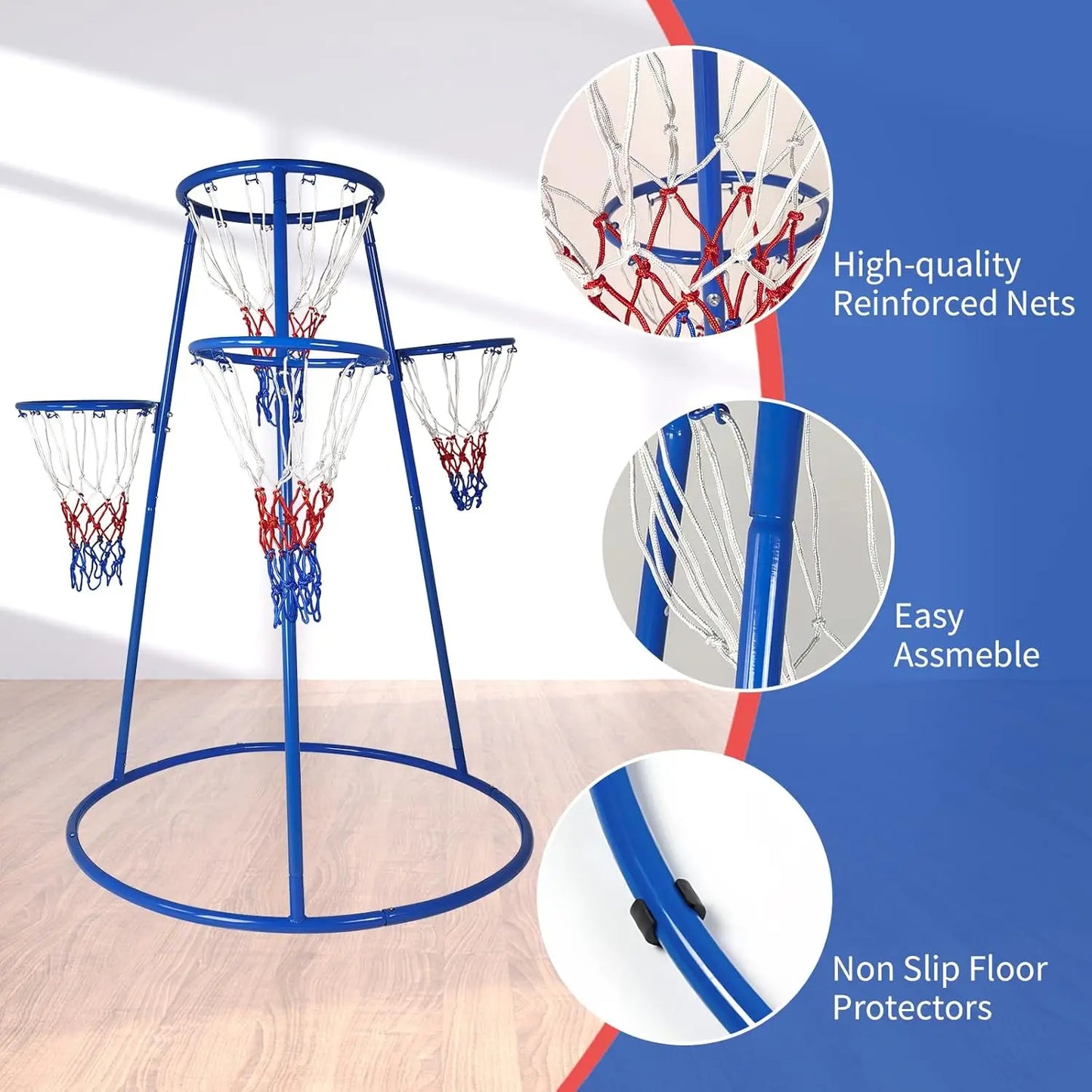 Kids Basketball Hoop Set with 4 Hoops, Basketball Game with Ball Return Net, 4 Balls & Pump Included, Fun Sports Toy for Ages 3+