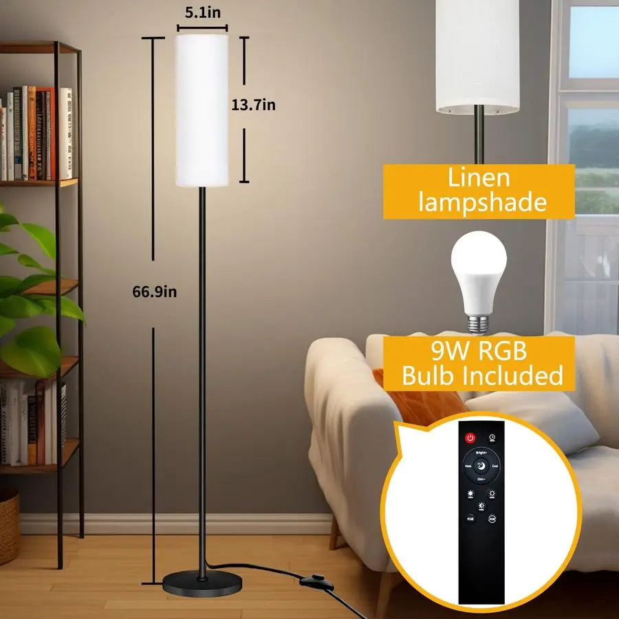 LED Floor Lamp with APP Control amp RGB Colors Dimmable Standing Lamp for Living Room, Bedroom, Gaming Remote, Timer, 9W Bulb In