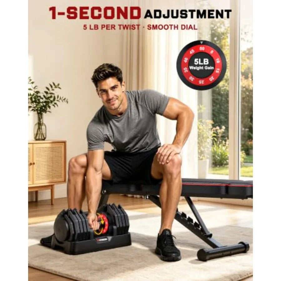 Adjustable Dumbbell Set with Workout Bench at Home