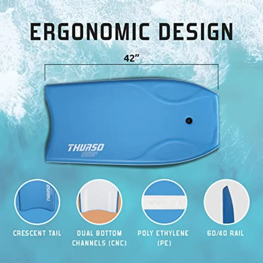 42'' Body Boards for Beach Pool Use: Lightweight PE Core IXPE Deck HDPE Bottom FRP Stringers High Performance with Double Swive