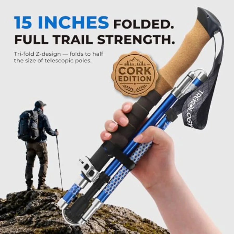 Trek-Z 2.0 Cork Trekking Pole Set - Hiking Poles Collapsible Lightweight Folding Walking Stick, 7075 Aluminum Collapsible Walki