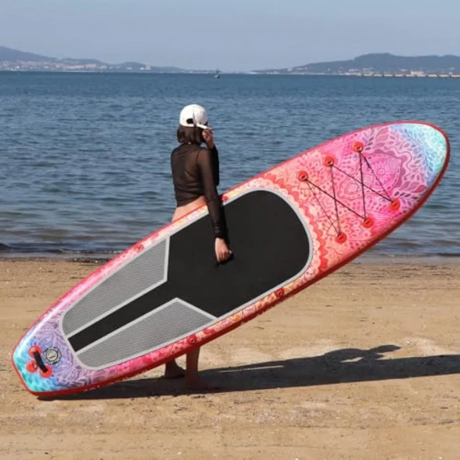 Inflatable Paddle Board for adult use, PVC drop-stitch material, navy blue, ultra-stable wide design with premium accessories: