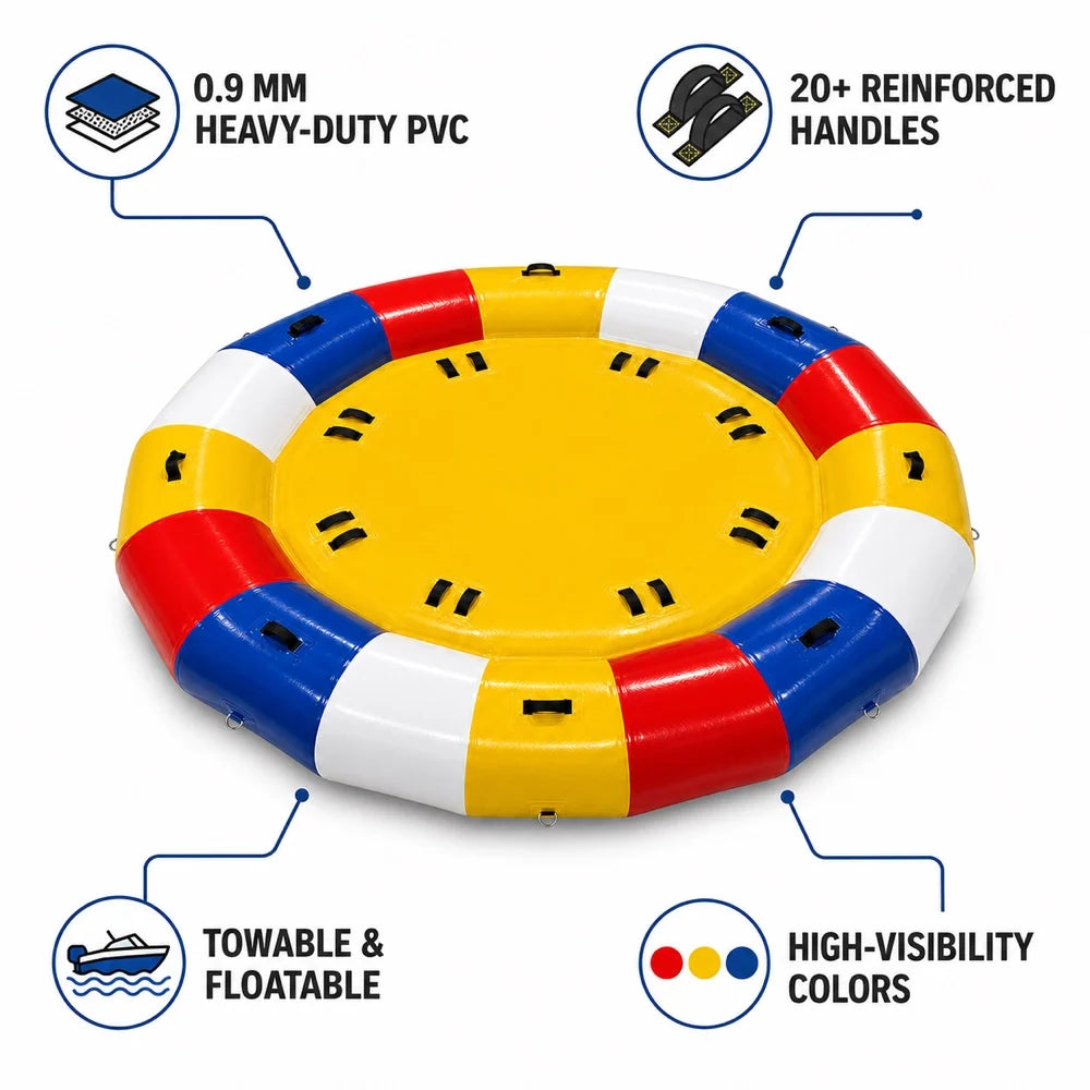 10x10FT Inflatable UFO Towable Tube for 6-8 Riders, Disco Boat Party Float, 0.9mm PVC with Electric Pump, Bag & Repair Kit