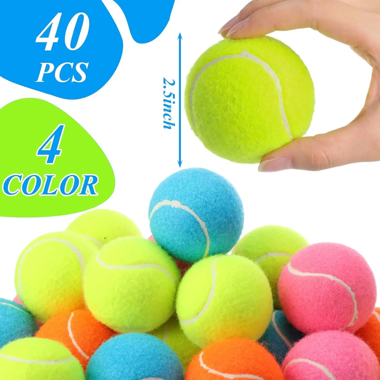 40 Pcs 2.5 Inch Squeaky Tennis Balls for Dogs, Bouncy Floatable Interactive Fetch Toys Indoor Outdoor Play