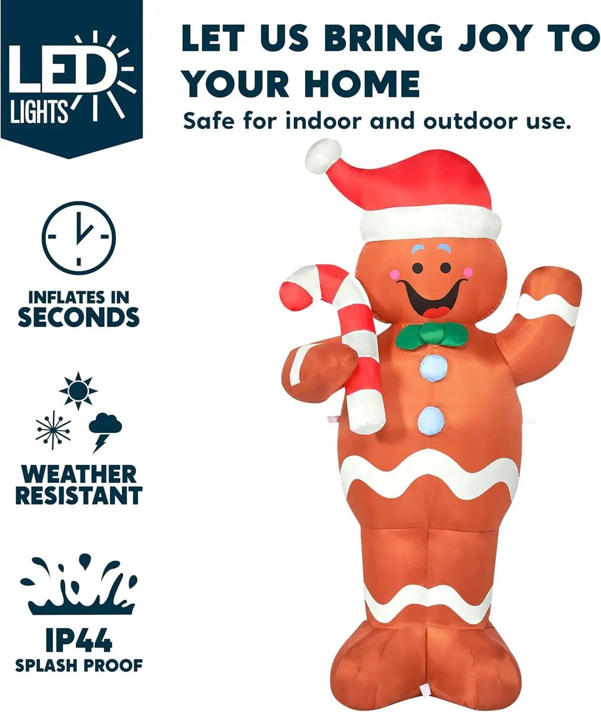 5 FT Christmas Gingerbread Man Inflatable Outdoor Decoration with Candy Canes for Xmas Outdoor Inflatables Decor