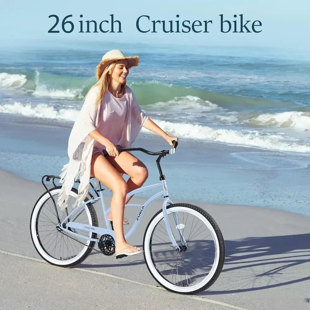 26 Adult Beach Cruiser Bicycle - Single Speed, Wide Tires for Stability, Rear Brake Options