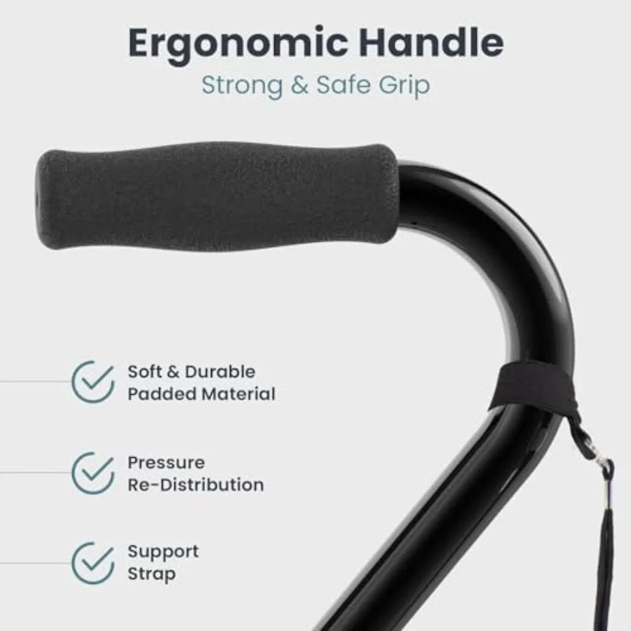 Quad Cane 300LB - Adjustable Walking Cane with A Large 4 Pronged Base for Extra Balance and Stability Walking Canes for Seniors