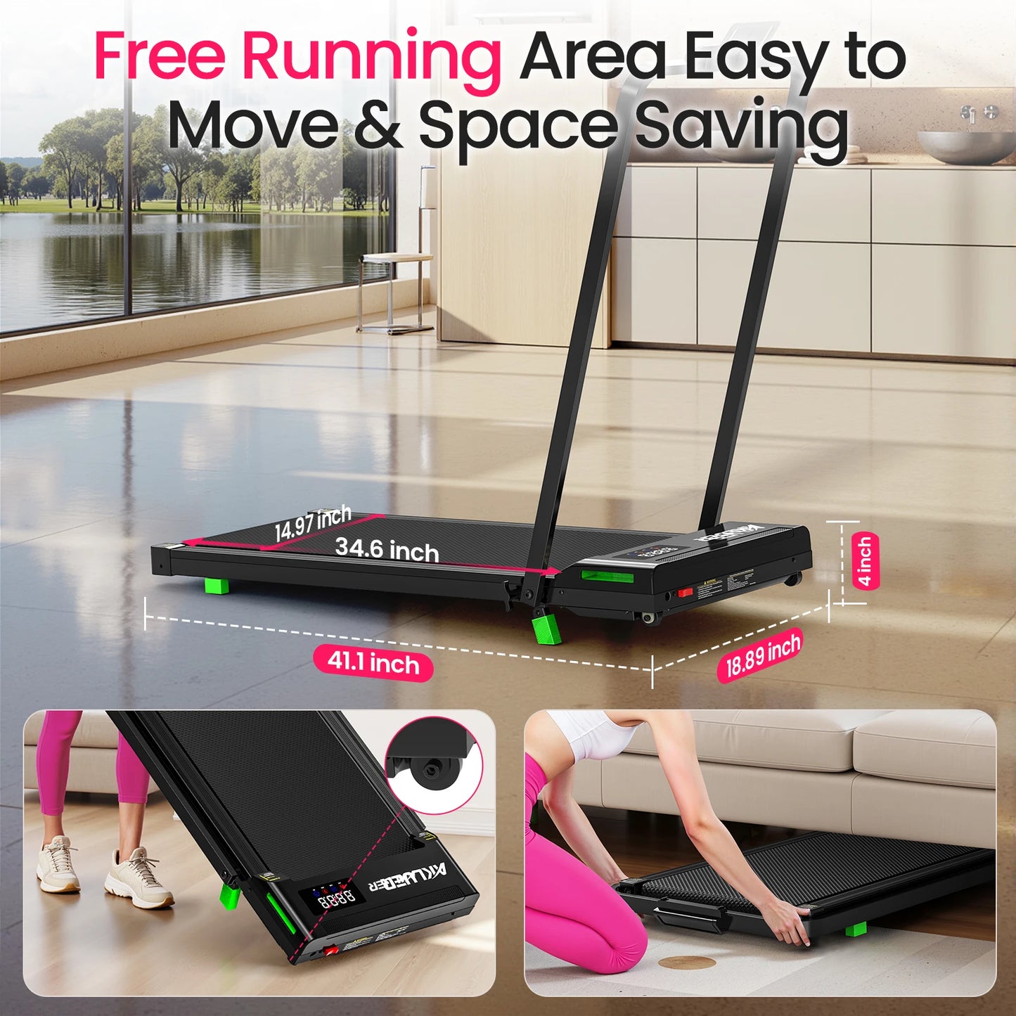 Akluer Walking Pad Treadmill with Incline,2.5HP Portable Walking Pad with Remote Control and LED Display for Home & Office