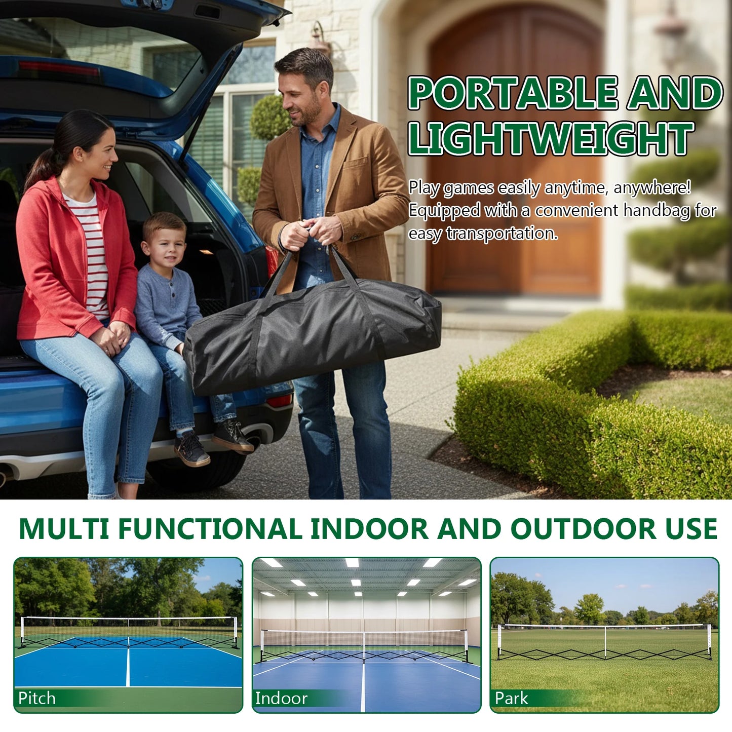 22FT Pickleball Tennis Net Set Steady Metal Frame Free Assembly Retractable with Carry Bag for Indoor Outdoor Practice Games ﻿