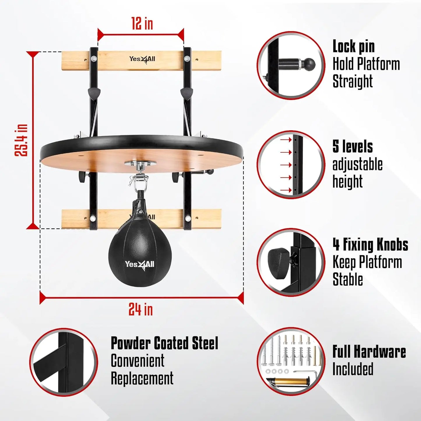 24 Inch Adjustable Wall Mount Punching Bag with Upgraded Speed Balls Boxing Training Full Kit for Fitness And Martial Arts Train