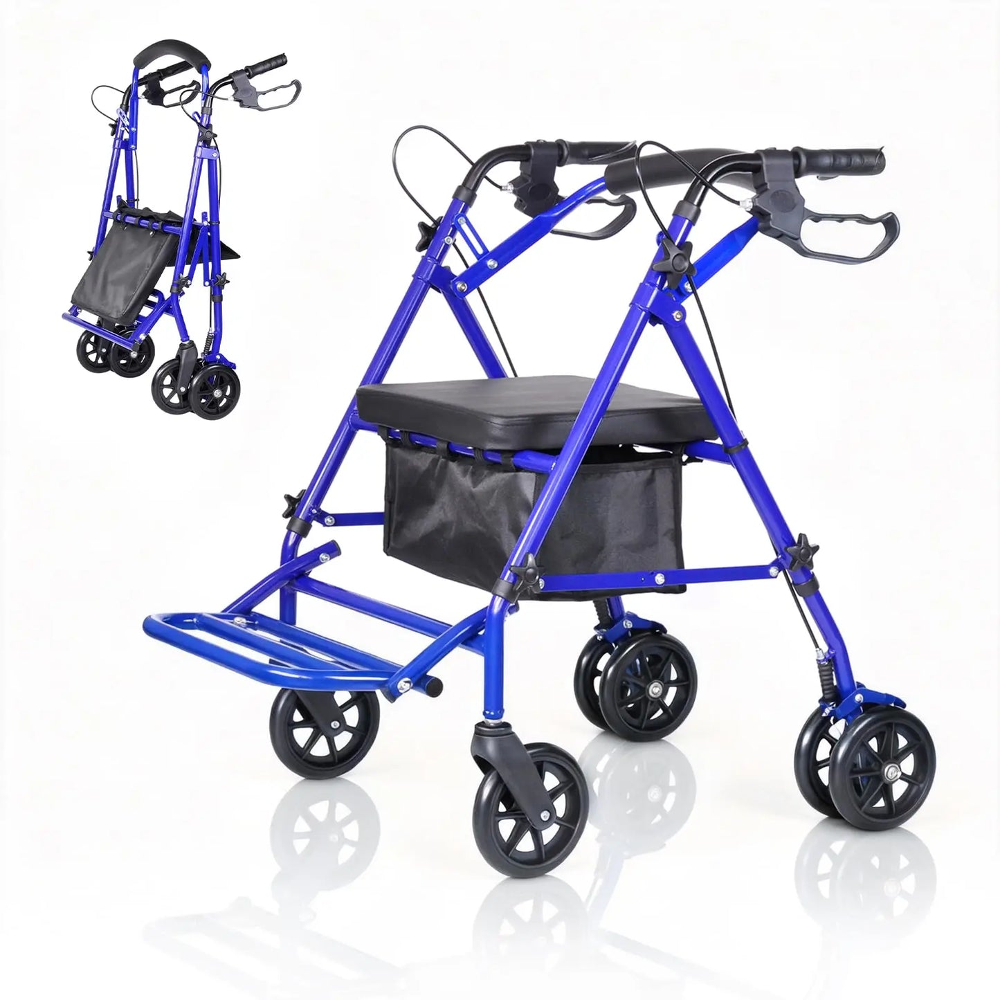 Folding Four Wheel Rollator, Lightweight Mobility Walker with Seat & Carry Bag, Underseat Storage, Portable Walking Aid 6'' Whee
