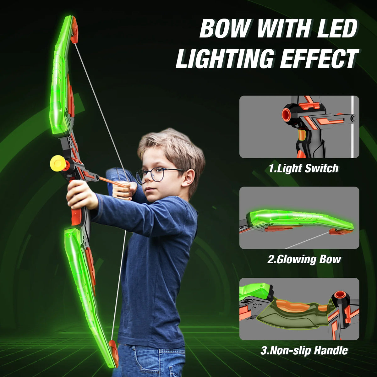 Bow and Arrow Set for Kids with LED Lights-Archery Set with 12 Suction Cup Arrows, Quivers & Standing Target, Outdoor Toys for Kids Boys & Girls Ages 3-12 Years Old