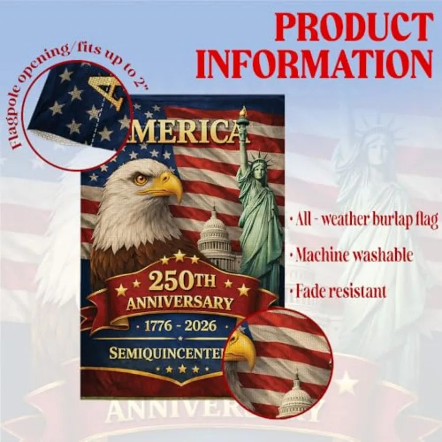 250 Anniversary USA Flag, 250th Anniversary America Garden Flag, 1776-2026 Yard Flags Outside 12x18 Inch Double Sided Outdoor B