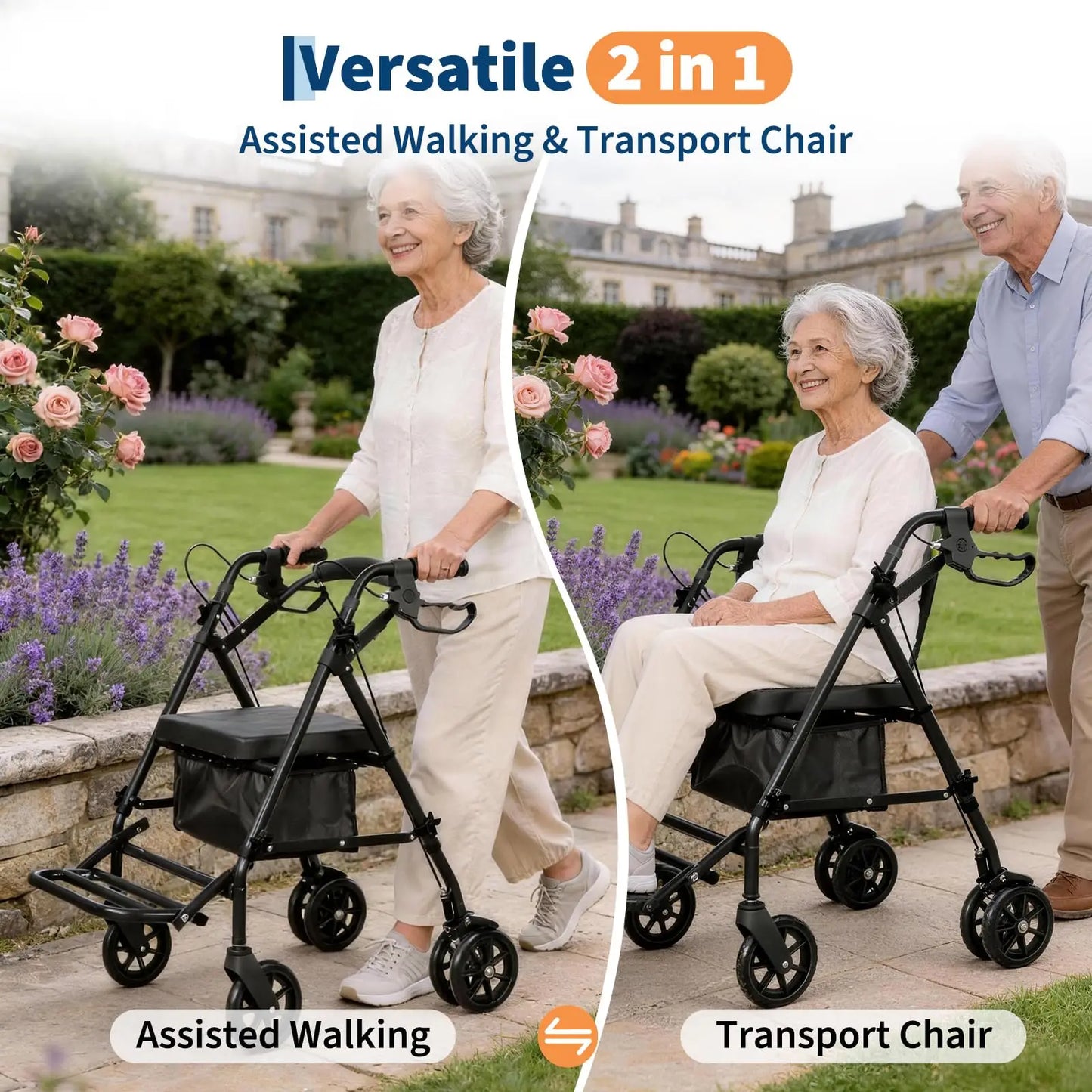Folding Four Wheel Rollator, Lightweight Mobility Walker with Seat & Carry Bag, Underseat Storage, Portable Walking Aid 6'' Whee